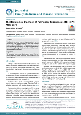 The Radiological Diagnosis of Pulmonary Tuberculosis (TB) In