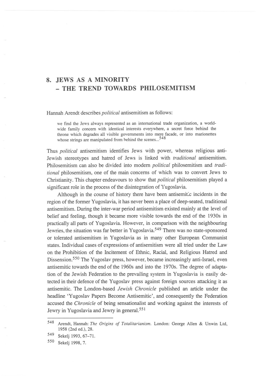 8. Jews As a Minority - the Trend Towards Philosemitism