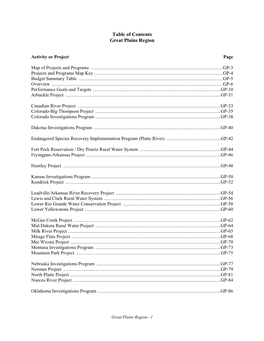 Table of Contents Great Plains Region