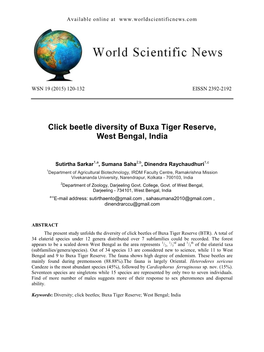 Click Beetle Diversity of Buxa Tiger Reserve, West Bengal, India