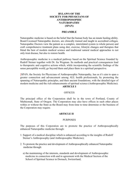 Bylaws of the Society for Physicians of Anthroposophic Naturopathy (Span)