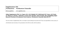 Supplementary File Northeastern Northeastern Naturalist Office@Eaglehill.Us