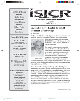 Dr. Michel Revel Elected to ISICR Honorary Membership