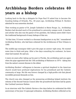 Archbishop Borders Celebrates 40 Years As a Bishop