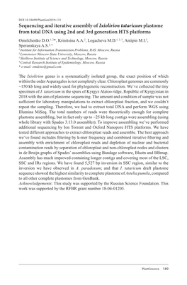 Sequencing and Iterative Assembly of Ixiolirion Tataricum Plastome From