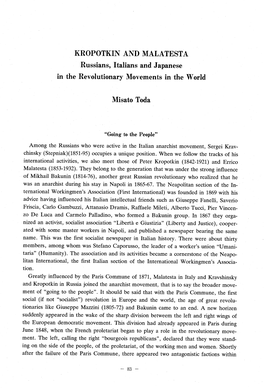 KROPOTKIN and MALATESTA Russians, Italians and Japanese in the Revolutionary Movements in the World