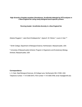 High Diversity of Testate Amoebae (Amoebozoa, Arcellinida) Detected by HTS Analyses in a New England Fen Using Newly-Designed Taxon-Specific Primers