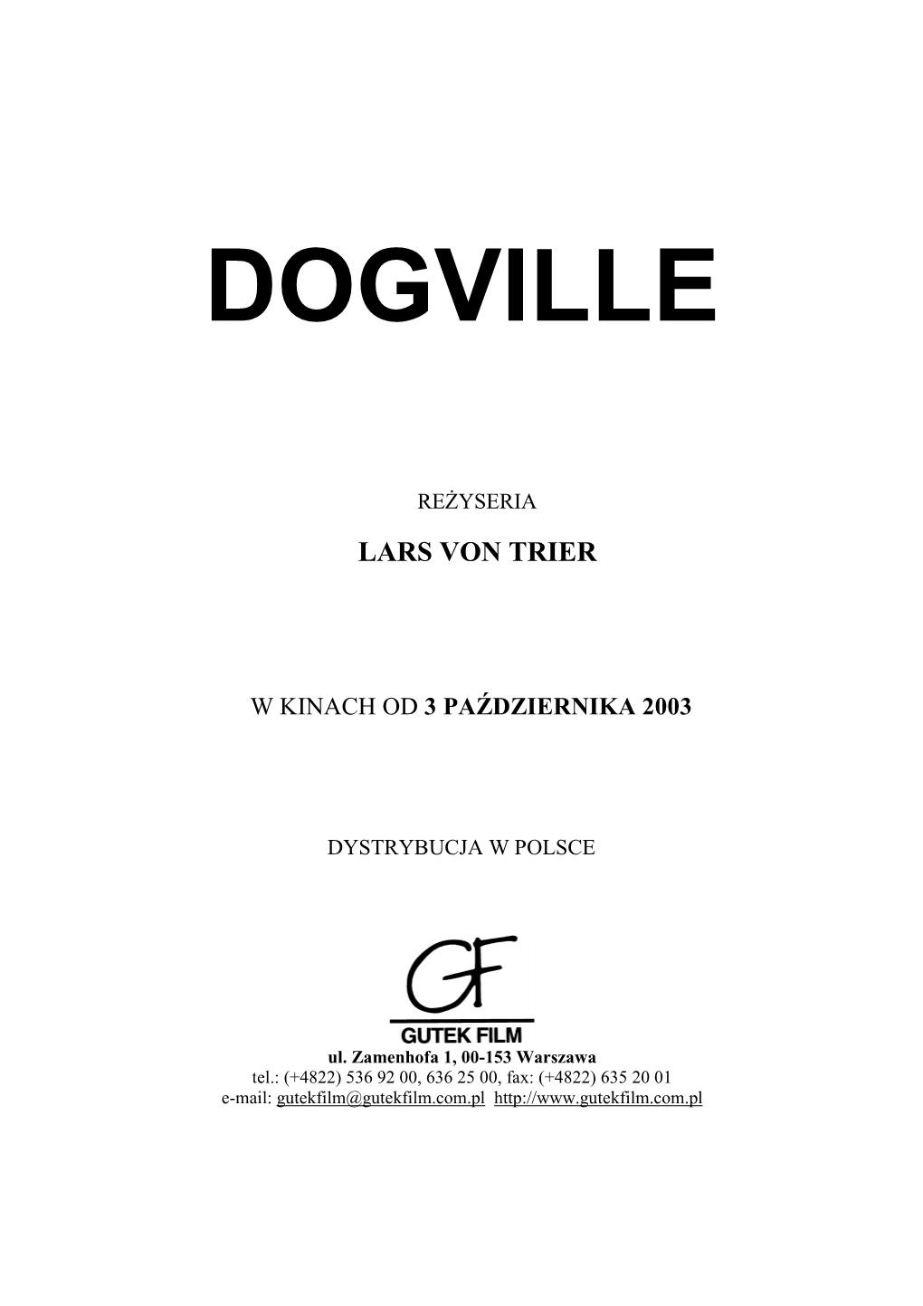 DOGVILLE Pressbook