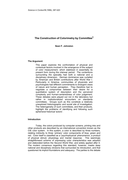 The Construction of Colorimetry by Committee1