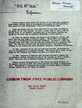 Uft&lt;,L4r T 6Iv.' EDISON TWSP. FREE PUBLIC LIBRARY
