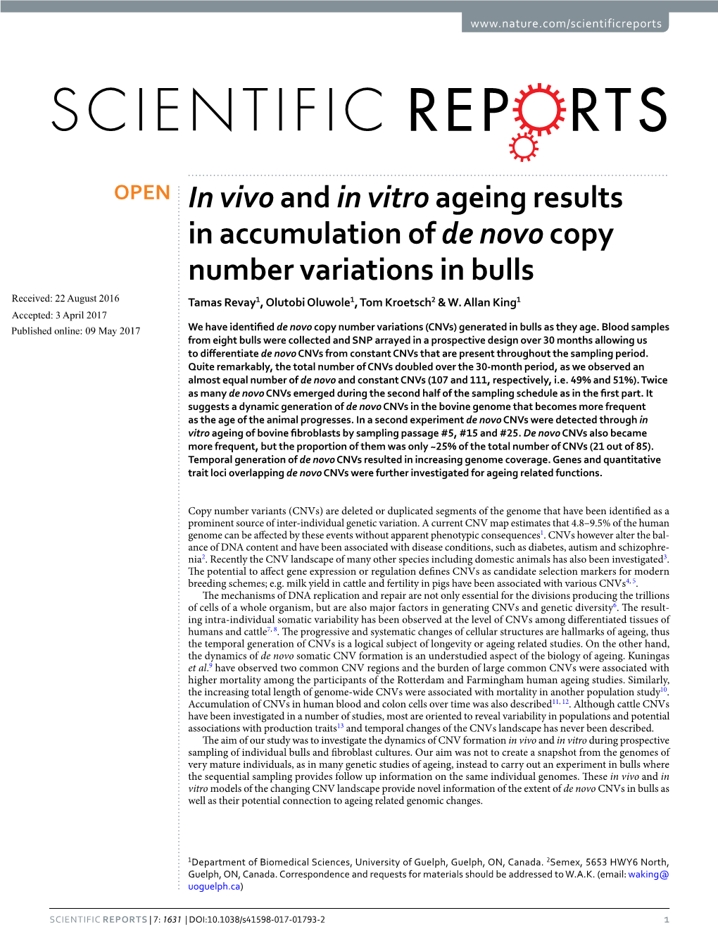 In Vivo and in Vitro Ageing Results in Accumulation of De Novo Copy