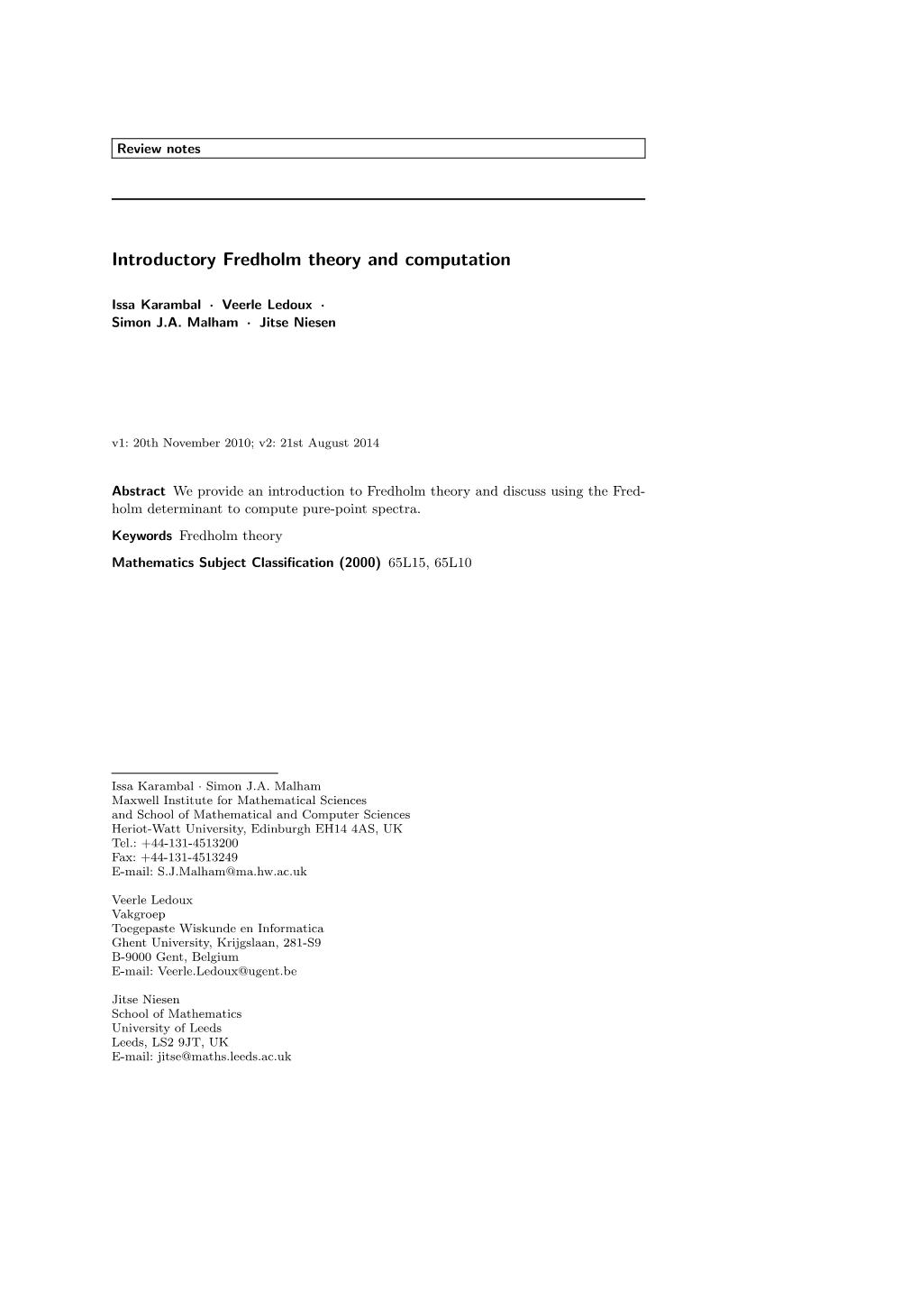 Introductory Fredholm Theory and Computation