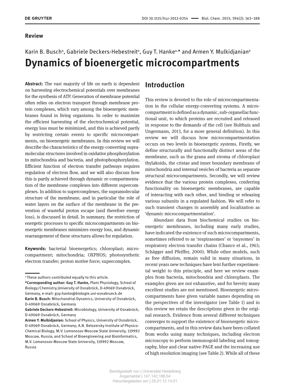 Dynamics of Bioenergetic Microcompartments