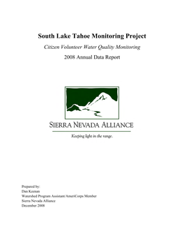 South Lake Tahoe Monitoring Project Citizen Volunteer Water Quality Monitoring 2008 Annual Data Report