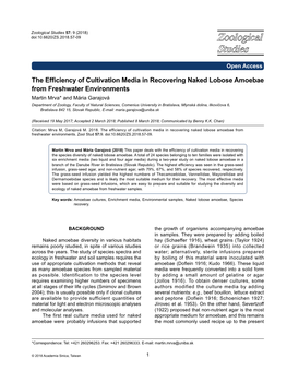 The Efficiency of Cultivation Media in Recovering Naked Lobose Amoebae from Freshwater Environments