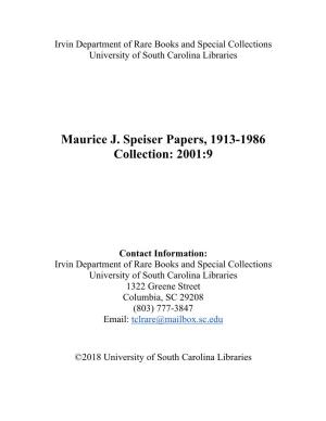 Maurice J. Speiser Papers, 1913-1986 Collection: 2001:9