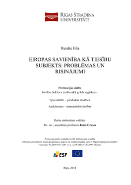 Eiropas Savienība Kā Tiesību Subjekts: Problēmas Un Risinājumi