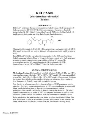 RELPAX® (Eletriptan Hydrobromide) Tablets