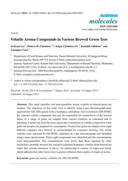 Volatile Aroma Compounds in Various Brewed Green Teas