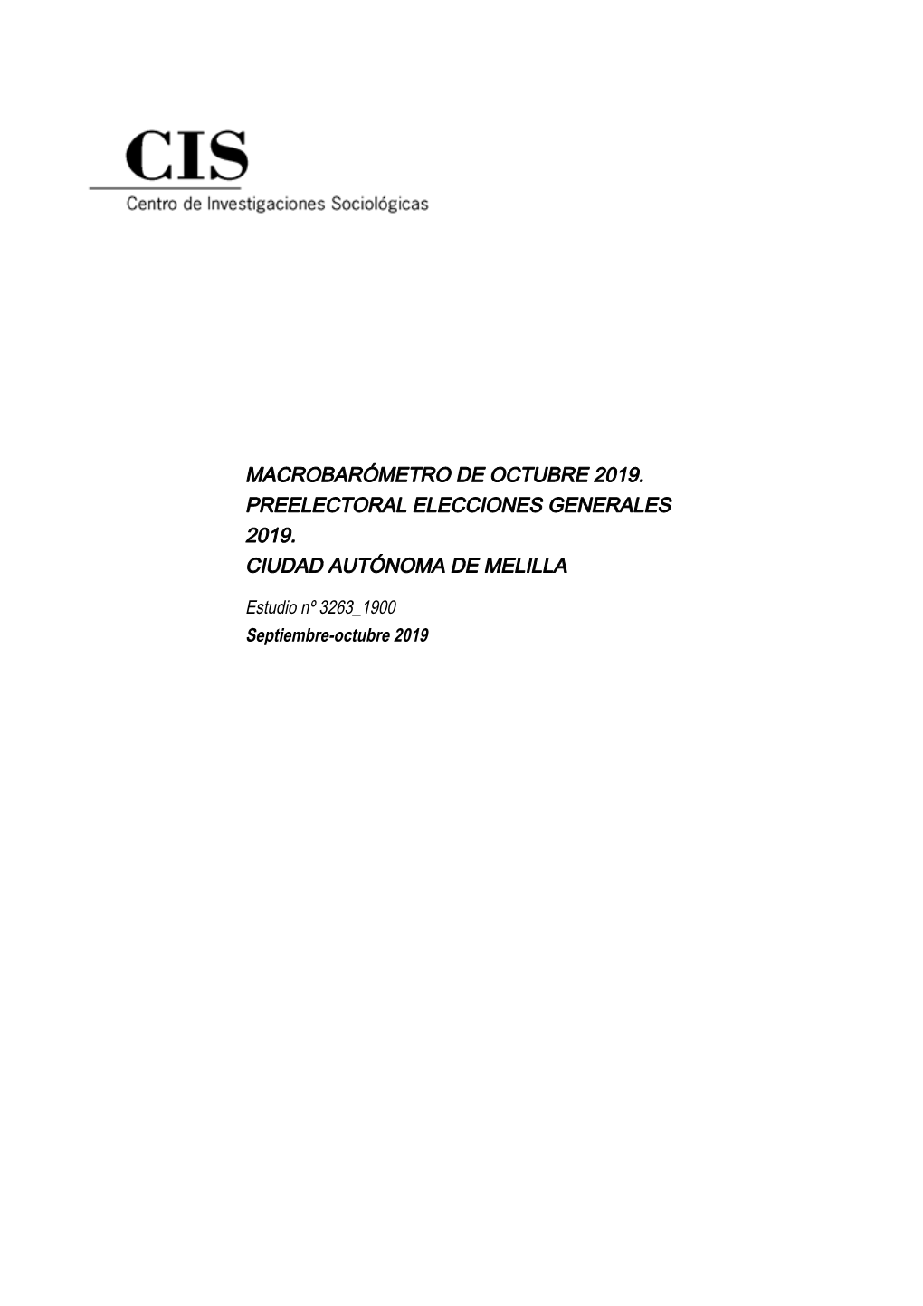 Macrobarómetro De Octubre 2019. Preelectoral Elecciones Generales 2019