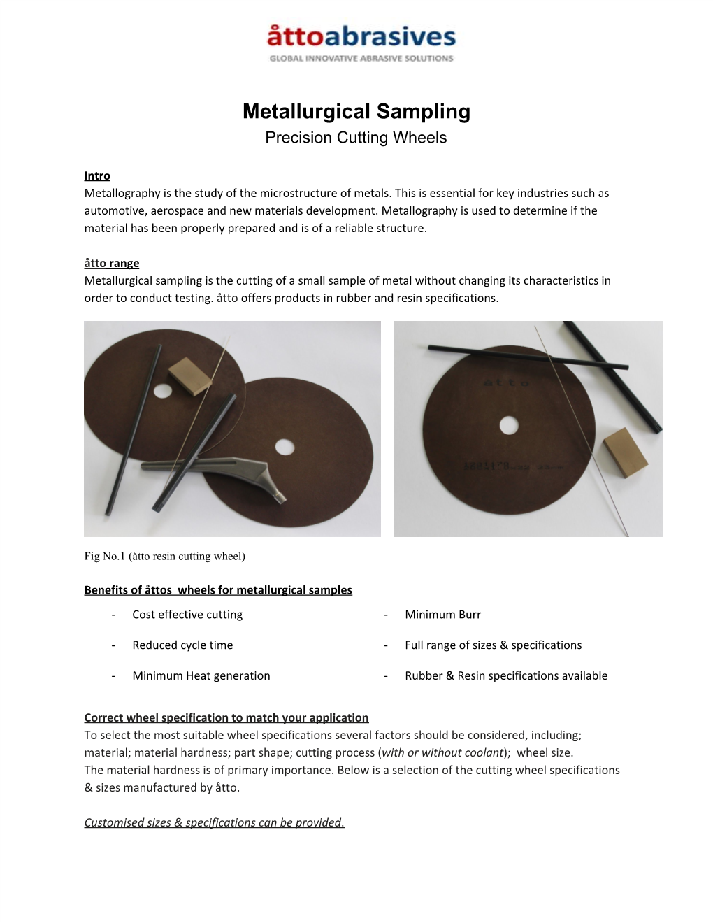 Metallurgical Sampling Precision Cutting Wheels