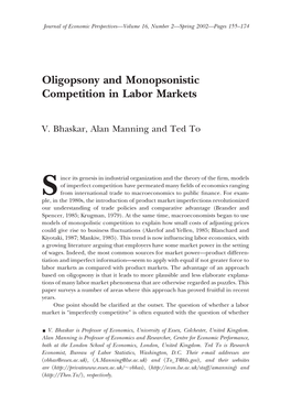 Oligopsony and Monopsonistic Competition in Labor Markets