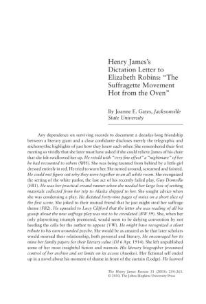 Henry James's Dictation Letter to Elizabeth Robins: “The Suffragette