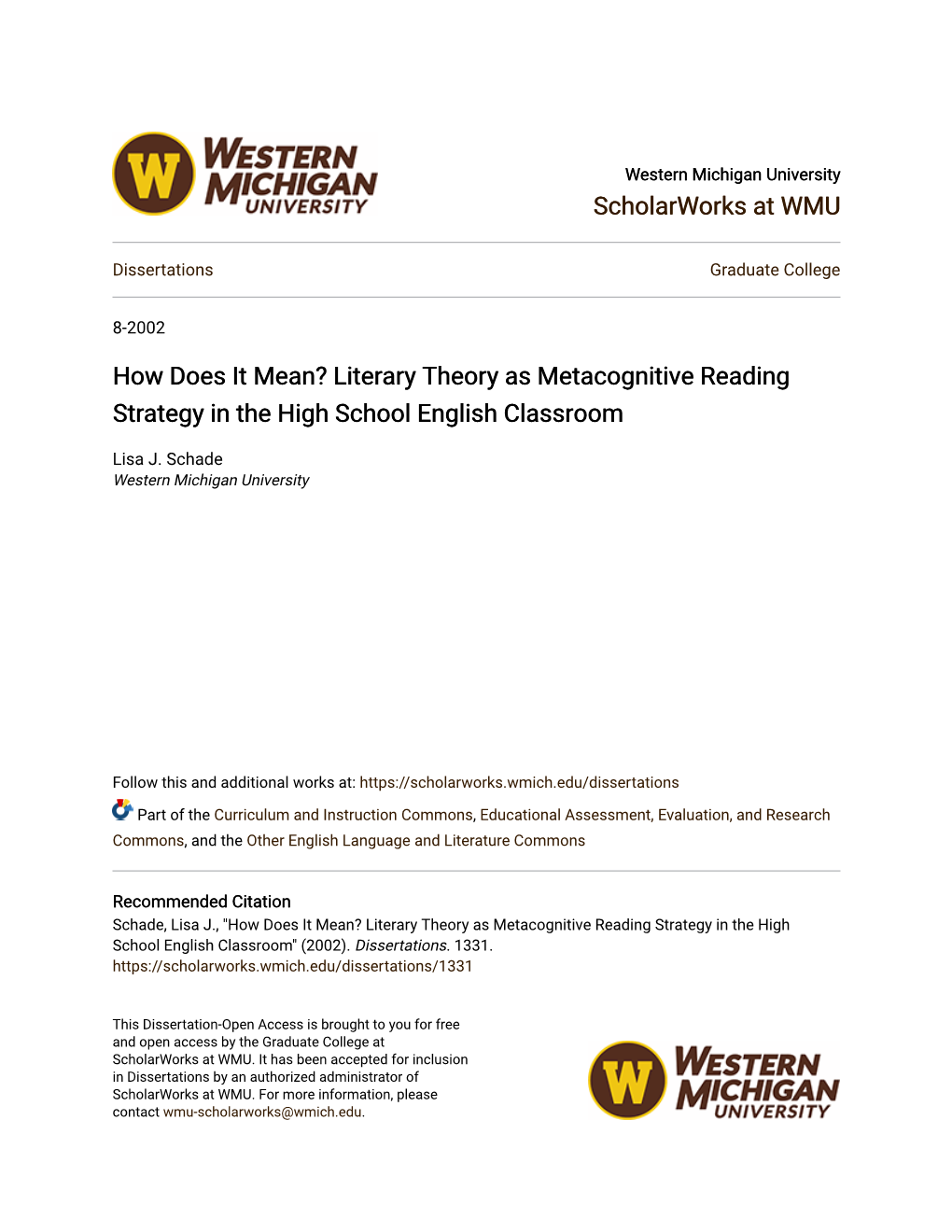 Literary Theory As Metacognitive Reading Strategy in the High School English Classroom