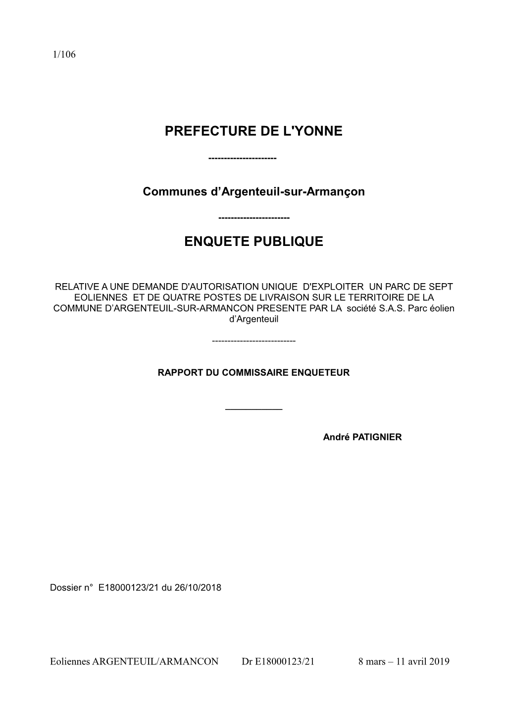 Prefecture De L'yonne Enquete Publique