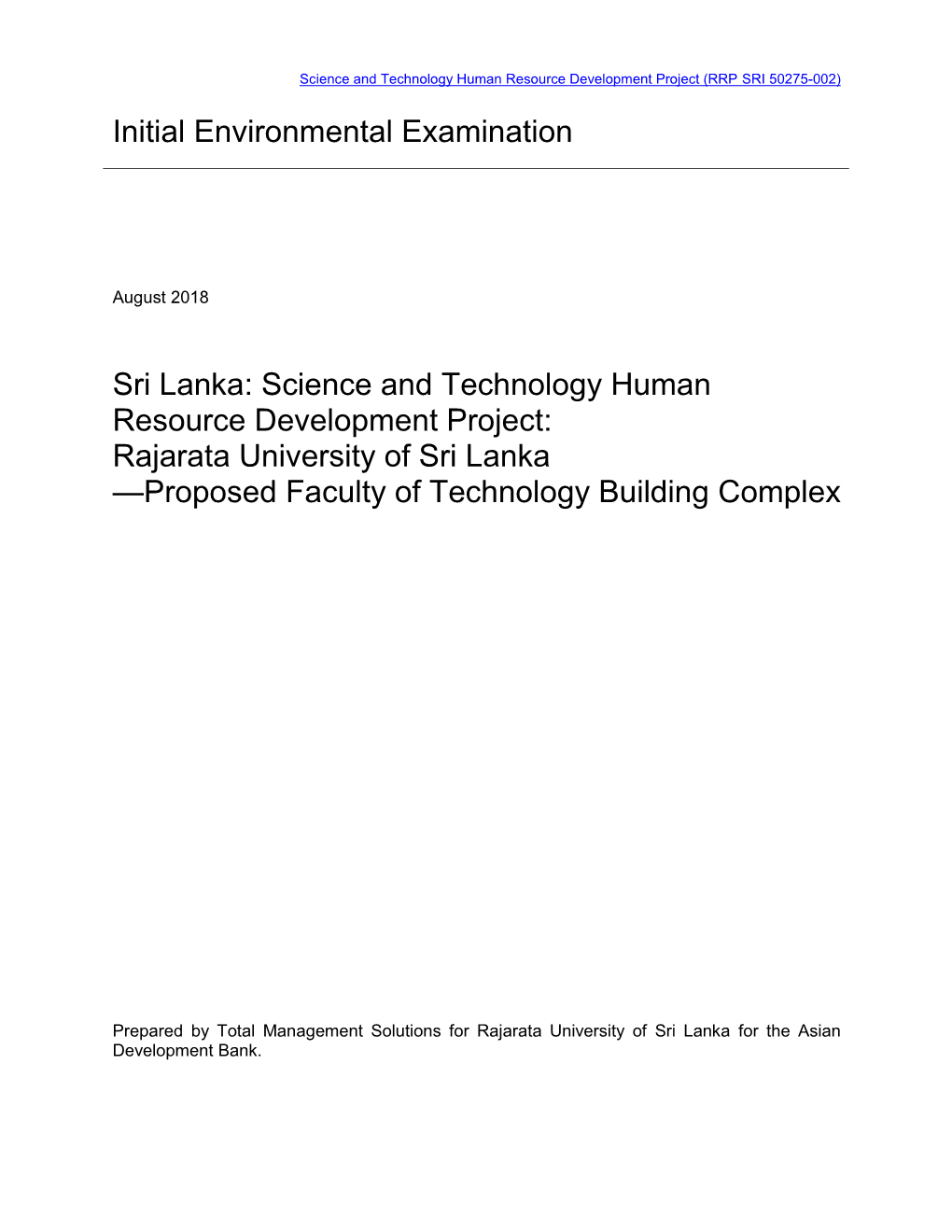 Initial Environmental Examination: Rajarata University of Sri Lanka