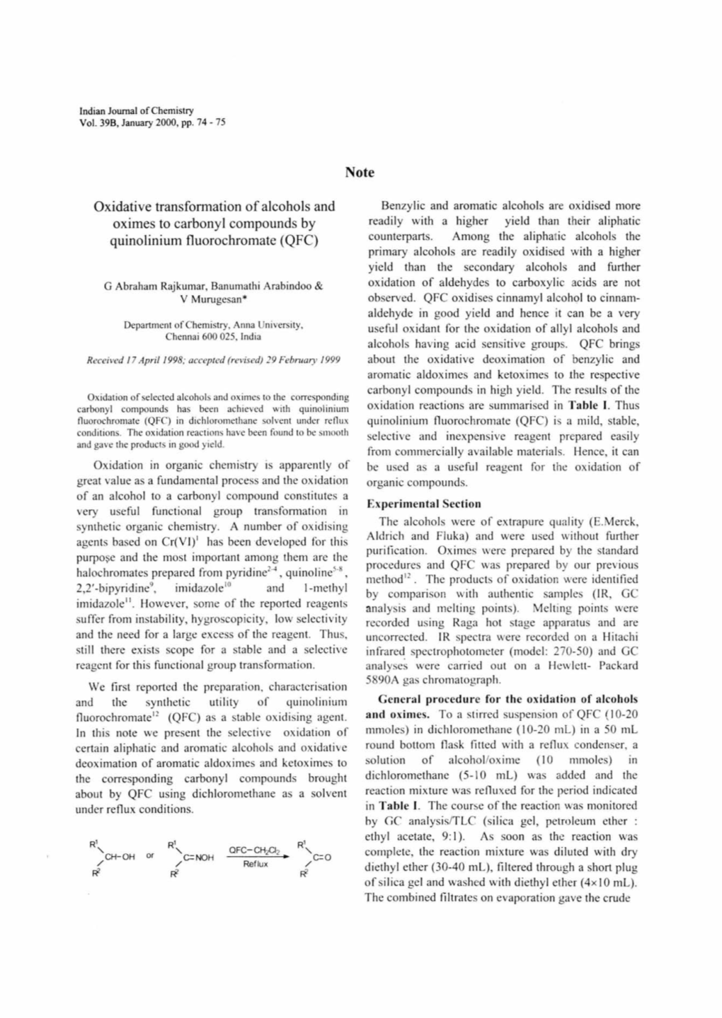 Note Oxidative Transformation of Alcohols and Oximes to Carbonyl