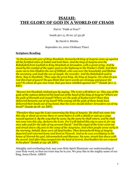 Isaiah: the Glory of God in a World of Chaos