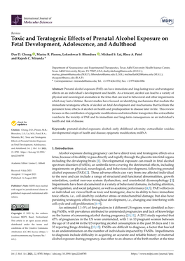 Toxic and Teratogenic Effects of Prenatal Alcohol Exposure on Fetal Development, Adolescence, and Adulthood