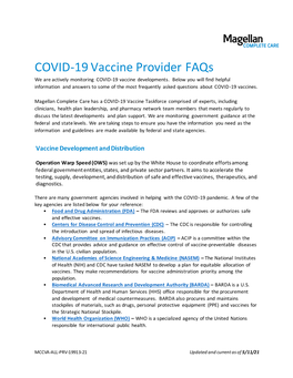 MCC VA COVID-19 Vaccine Provider FAQ May 2021