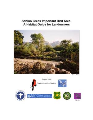 Sabino Creek Important Bird Area: a Habitat Guide for Landowners