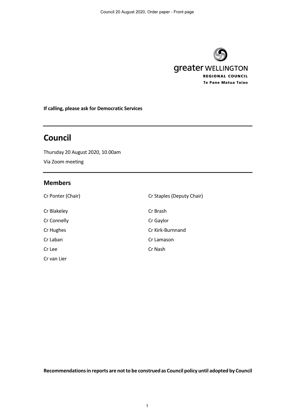 7637 Agenda Council 20 August 2020, Order Paper.Pdf