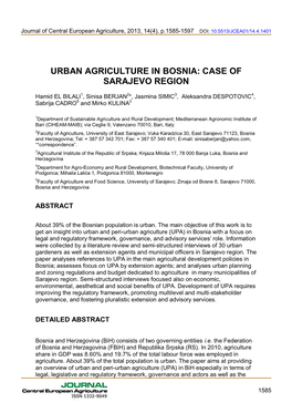 Urban Agriculture in Bosnia: Case of Sarajevo Region