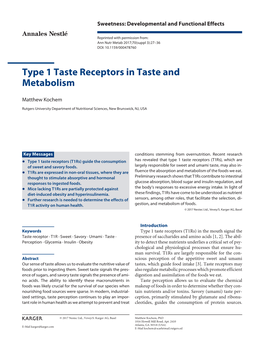 Type 1 Taste Receptors in Taste and Metabolism