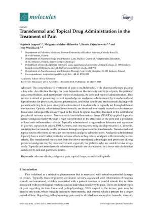 Transdermal and Topical Drug Administration in the Treatment of Pain