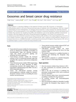 Exosomes and Breast Cancer Drug Resistance Xingli Dong1,2, Xupeng Bai 2,3,Jieni2,3,Haozhang 4,Weiduan5, Peter Graham2,3 Andyongli 2,3,6