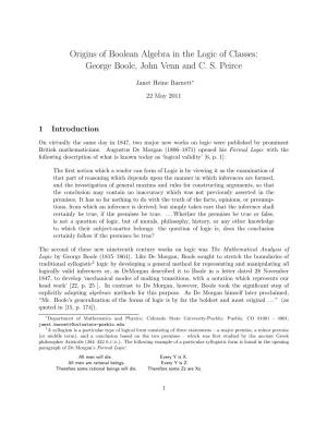 Origins of Boolean Algebra in the Logic of Classes: George Boole, John Venn and C. S. Peirce