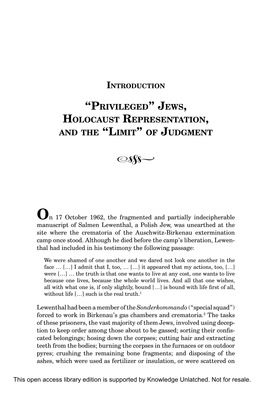 “Privileged” Jews, Holocaust Representation, and the “Limit” of Judgment R