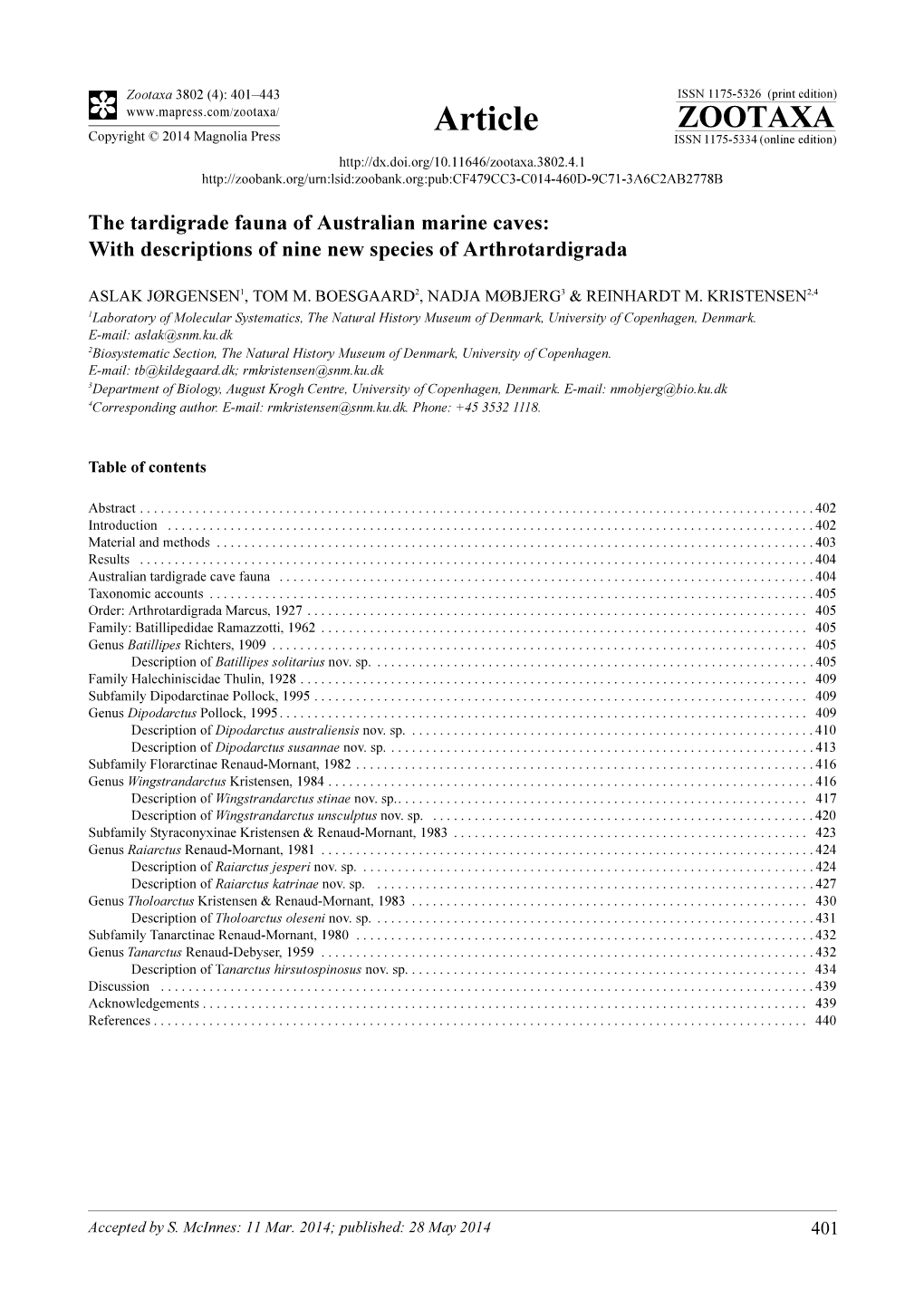 The Tardigrade Fauna of Australian Marine Caves: with Descriptions of Nine New Species of Arthrotardigrada