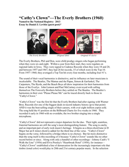 “Cathy's Clown”—The Everly Brothers (1960) Named to the National Registry: 2013 Essay by Daniel J