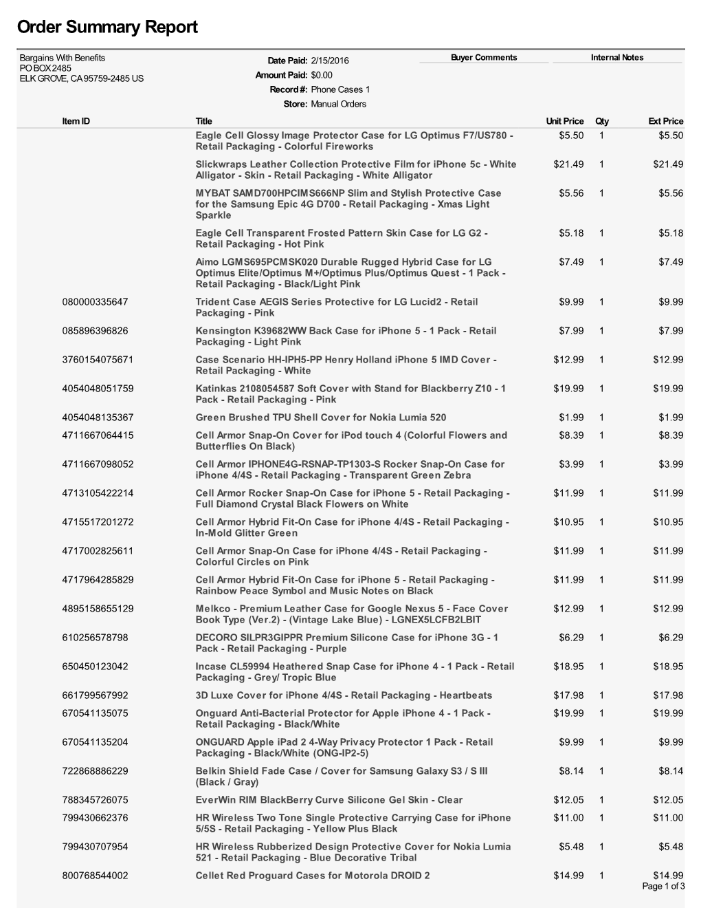 Order Summary Report