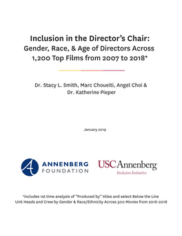 Inclsion in the Director's Chair Gender, Race and Age of Directors