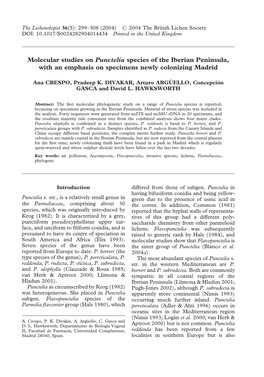 Molecular Studies on Punctelia Species of the Iberian Peninsula, with an Emphasis on Specimens Newly Colonizing Madrid