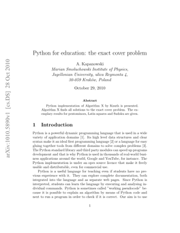 28 Oct 2010 Python for Education: the Exact Cover Problem