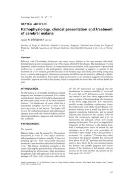 Pathophysiology, Clinical Presentation and Treatment of Cerebral Malaria
