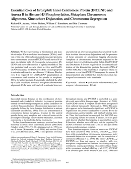 Essential Roles of Drosophila Inner Centromere Protein (INCENP) And